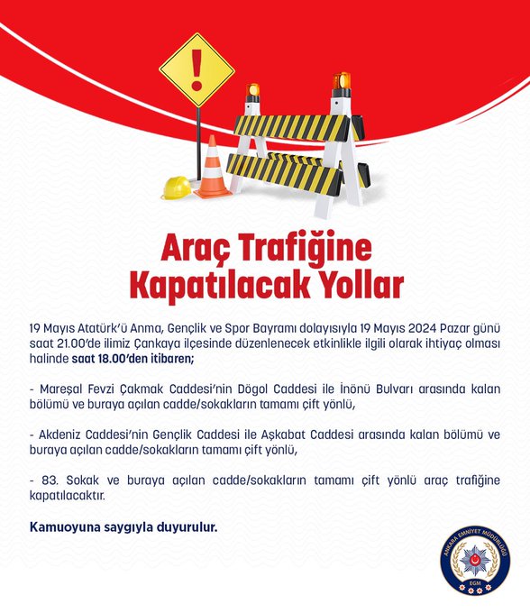 Pazar günü bu yollara dikkat! EGM uyardı: Trafiğe kapatılacak